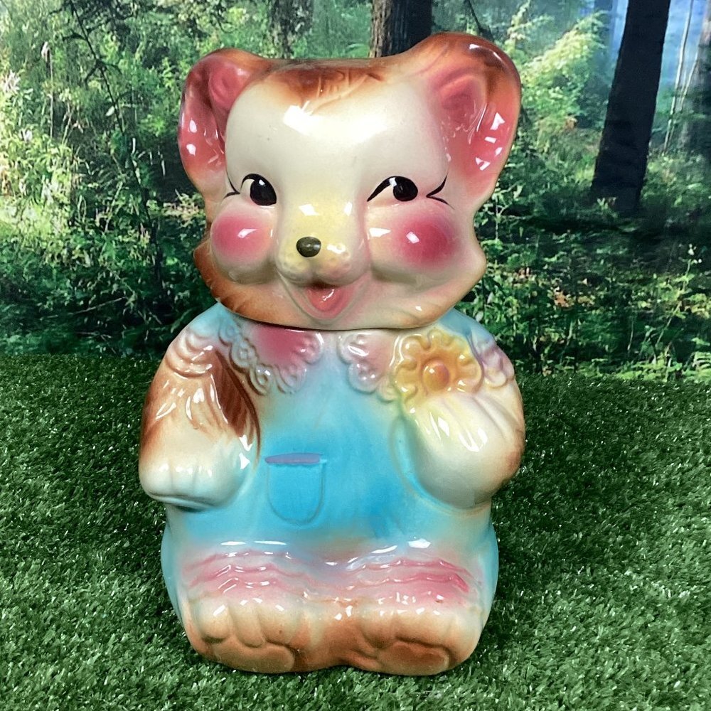 American Bisque Bear Cookie Jar 1950s Vintage